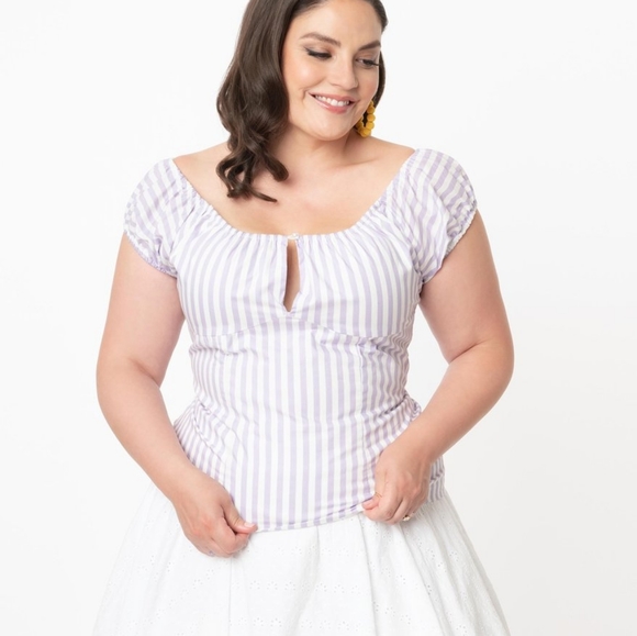 Magnolia Place Plus Size Lilac & White Stripe Stripe May Top - Picture 3 of 7